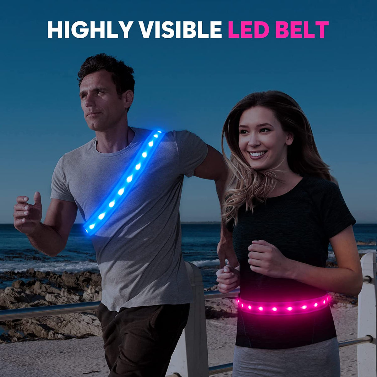  BSEEN LED Running Waist Belt - USB Rechargeable Reflective  Glowing LED Waistband, Flashing Safety Light Belt for Runners, Joggers,  Walkers, Pet Owners, Cyclists (Blue) : Sports & Outdoors