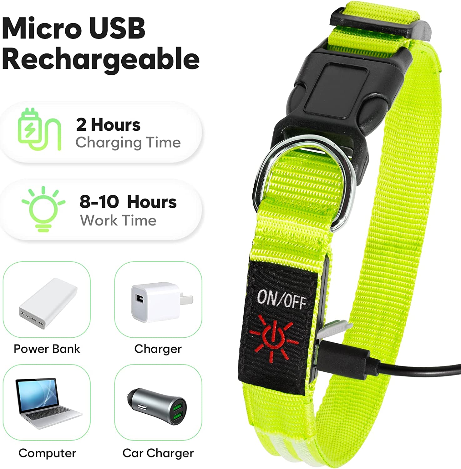 BSEEN Rechargeable LED Dog Collar, Adjustable Light Up Dog Collar Glow in The Dark - BSEEN Direct